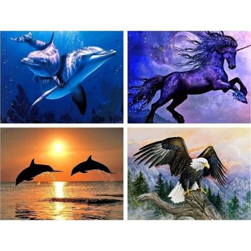 Full Drill Square 5D DIY Diamond Painting Dolphin Diamond Embroidery Horse Bird Mosaic Picture Of Rhinestone
