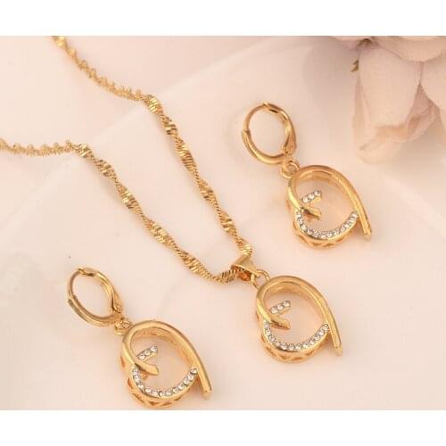 Gold Necklace Earring Set Women Party Gift crystal love heartJewelry Sets daily wear mother gift DIY charms women girls Jewelry