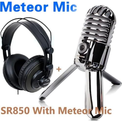 Samson Meteor Mic USB Studio Condenser Microphone and SR850 Headphone use for Computer Home Studio or Voice Recognition Software
