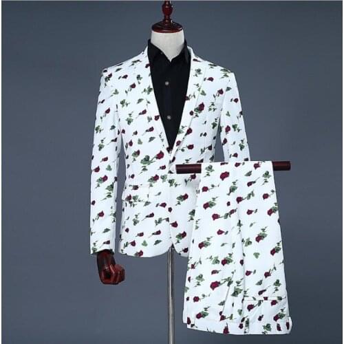 Chorus printing groom suits for men blazer boys prom mariage suits mens fashion slim masculino latest coat pant designs white