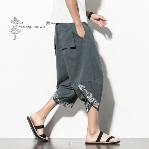 Summer Kimono New Trousers Retro Japanese Plus-sized Harem Printed Pants Chinese Shorts Japan Male Harajuku Yukata Asian Costume