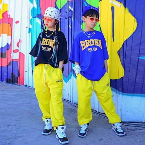 Summer Loose Short Sleeved Hiphop Pants Modern Dance Hip Hop Clothing For Kids Children Jazz Performace Rave Clothes DQS7213