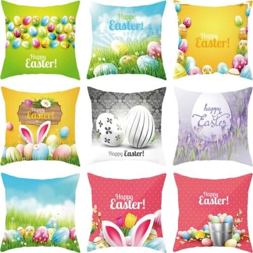 Liviorap Happy Easter Decorations For Home Bunny Easter Eggs Polyester Pillowcase 45*45Cm Party Decors Easter Rabbit Decor Gift