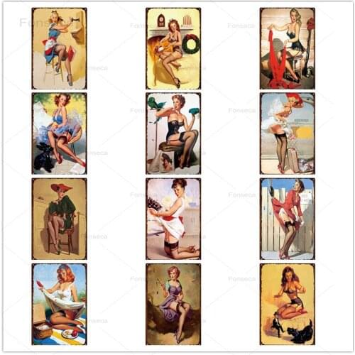 Home Decoration Metal Sign Retro Pin Up Girls Tin Poster Living Room Pub Bar Retro Wall Art Iron Painting 20x30cm