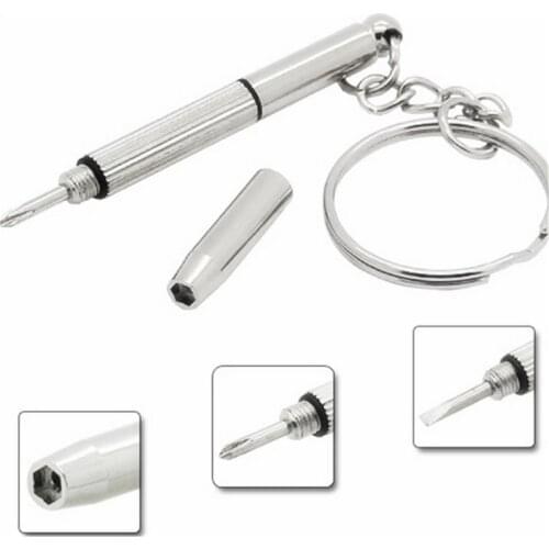 Fashion 3 in1 Eyeglass Screwdriver Hand Tools 3 in1 Eyeglass Screwdriver Sunglass Watch Repair Kit with Keychain