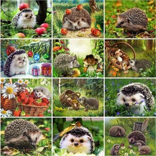 MomoArt 5D DIY Diamond Painting Hedgehog Cross Stitch Diamond Embroidery Spring Animal Craft Kit Wall Decorations