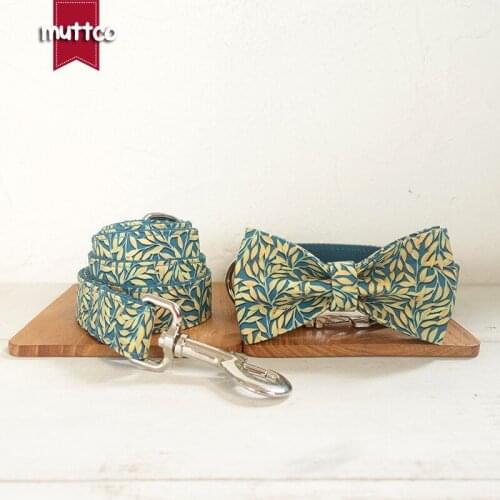 MUTTCO Dog collar leash set for pets dog accessory pet supply for small medium large dog 5 sizes golden leaves UDC089