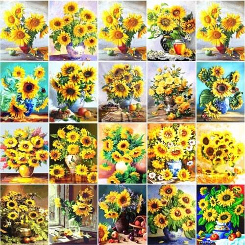 AZQSD DIY Painting By Numbers Sunflower Modern Acrylic Picture Oil Painting By Numbers Flower Handicrafts Gift 60x75cm Framed