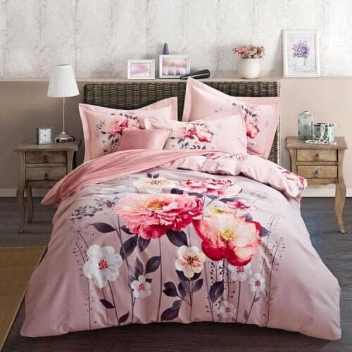 Sanding 100% Cotton Printed Flower Bedding Set Wedding Bed Sheet set Duvet Cover Pillowcase Queen King 4pcs pink calla lily rose