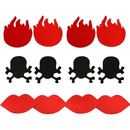 Paste Breast Stickers Experience 6pcs Flame Lips Skull Disposable Cool Self-Adhesive Cloth Breast Pasties Pad Nipple Cover Bra