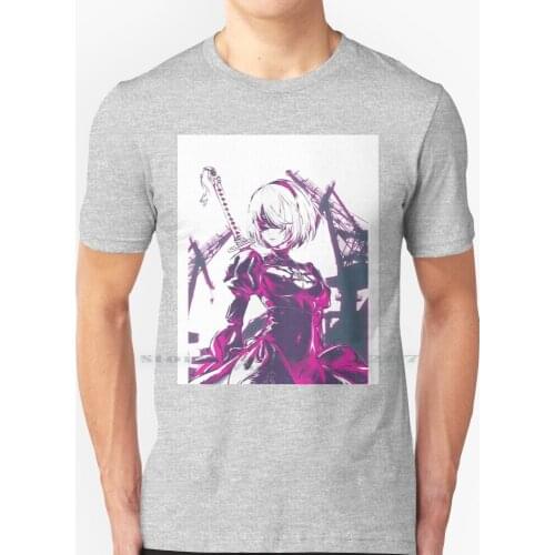 Neon Nier T Shirt 100% Pure Cotton Anime Manga Neon Futuristic Katana Fantastic Future Game Android 2b 9s A2 Nier Nier Automata