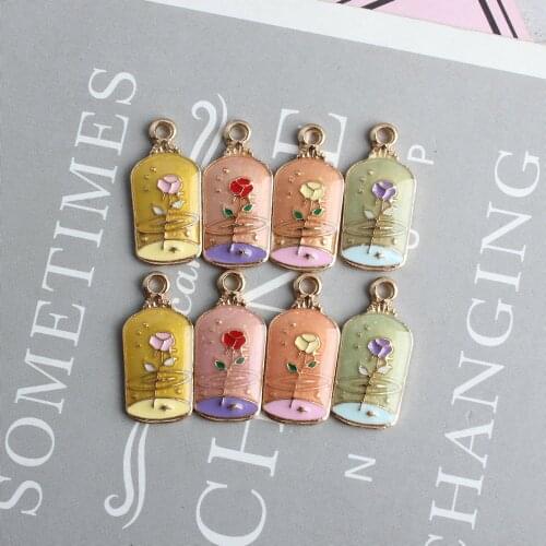 Newest Glitter Enamel Rose Flower Charms Fashion Necklace Pendants 10pcs 11*23mm Oil Drop Jewelry DIY Metal Charms Pendant