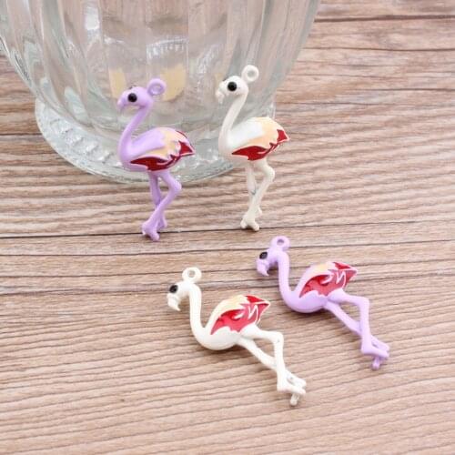 Newest Trendy Rhinestone Eye decoration Alloy drop oil Animals Colorful 3D Flamingo Shape Charms Diy Jewelry Pendant Accessory