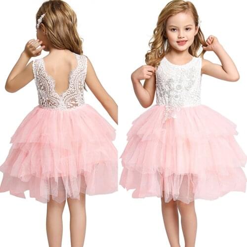 Girls Backless Dress Princess Party Pageant Gowns 2020 Lace Flower Wedding Dresses for Baby Girl Bithday Kids Vestido Clothes