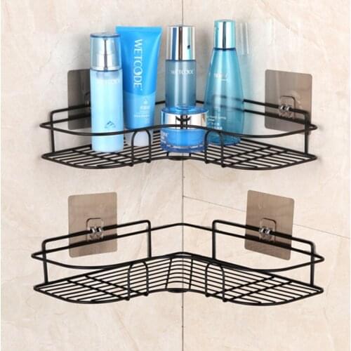 Punch Free Corner Bathroom Shelf Kitchen Organizer Fixtures Wrought Iron Shampoo Storage Rack Holder with Suction Cup Wall Shelf