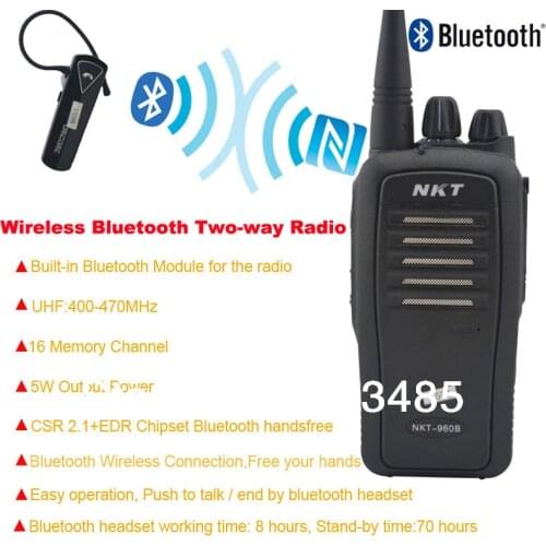 Bluetooth Walkie Talkie UHF 400-470MHz 16CH 4W Built-in Bluetooth module Portable Two-way radio with Wireless Bluetooth headset