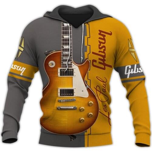 The most fashionable Brown electric guitar Sweatshirt 3D print Unisex casual Zip Hoodie casual Street hip hop Hoodie