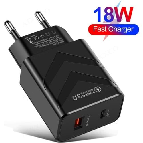 AIXXCO Quick Charge 3.0 QC PD Charger 18W QC3.0 USB Type C Fast Charger for iPhone 12 X Xs 8 Xiaomi Phone PD Charger