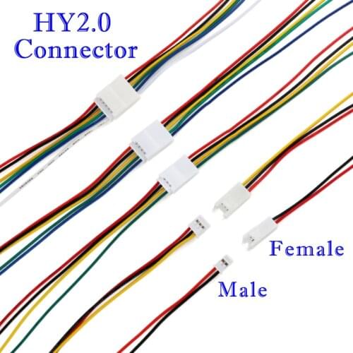 5pcs Length 200mm HY2.0 2.0mm 2/3/4/5/6Pin Pitch Male Female Plug Socket With Wires Cables 26AWG