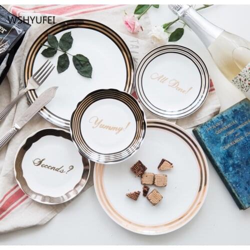 Nordic letter gold tableware bone china dessert plate ceramic breakfast plate jewelry tray shooting props home kitchen tableware
