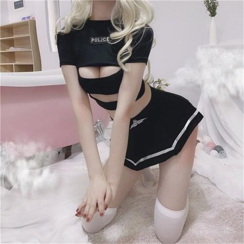 Student Erotic Costumes Ladies Hollow Out Mini Skirt Sexy Home Sexy Uniform Plus Size Uniform Set Sleepwear Black Pink