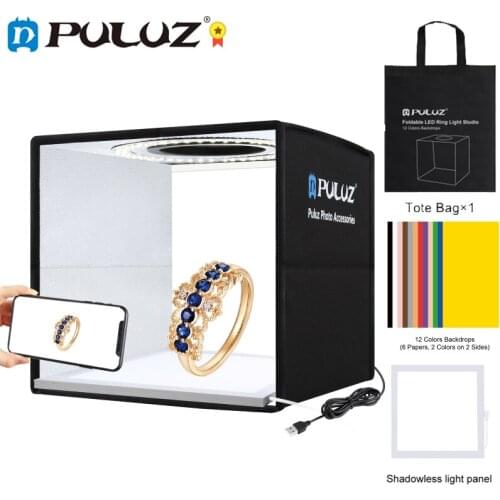PULUZ 25CM Photo Studio Ring Lighting Studio LED Ring Dimmable Desktop Shooting Tent box Softbox Light Panel 12colors background