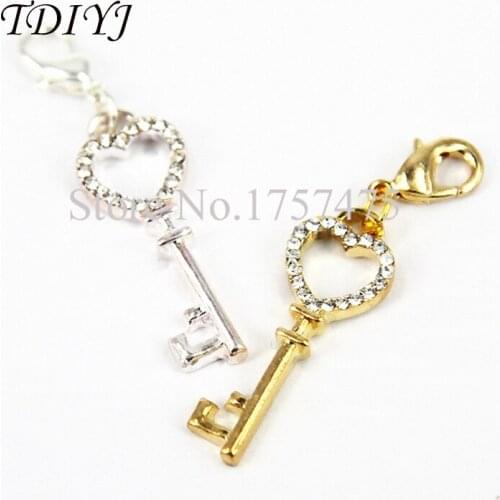 TDIYJ 20pcs New Design Assorted Alloy 10mm*27mm Crystal Heart Key Fashion Charms for Floating Locket Dangle Pendant