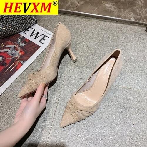 Pumps Women Shoes 34 Size Flock Shoes Woman Black Heels Fetish Women Dark Green Heels Womans Stilleto Shoes Scarpe Tacco 7 CM