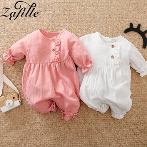 ZAFILLE Spring Summer Baby Girl Sleepwear For Newborns Solid Pink Ruffles Cotton Babys Rompers Jumpsuit For Kids Girls