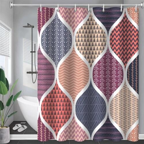 Boho Theme Blue Shower Curtains Bathroom Cute 3D Print Waterproof Fabric With Hooks Geometric Pattern Decorative Bathtub Curtain