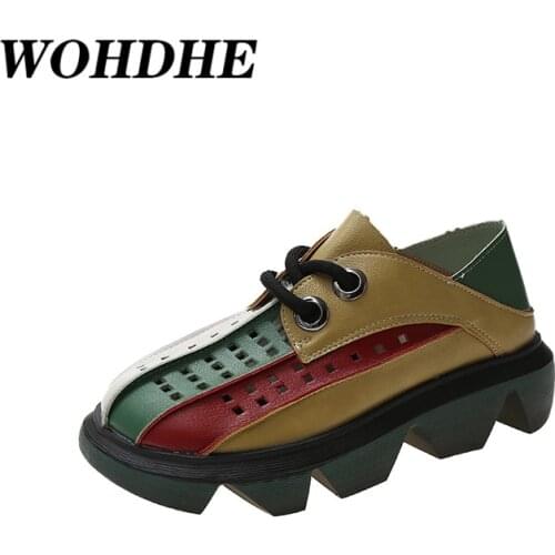 WOHDHE Summer Lace-Up Women Sandals Multicolor Stitching Vented Sneakers New Nurse Shoes Fashion Comfy Female Casual Shoes