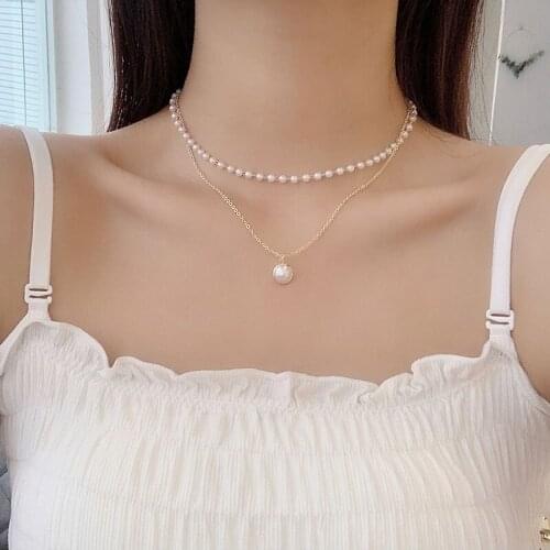 Chic Imitation Pearl Chain Choker Necklaces for Women Fashion Double Layer Clavicle Gold Chains Collier Korean Jewelry ER1008