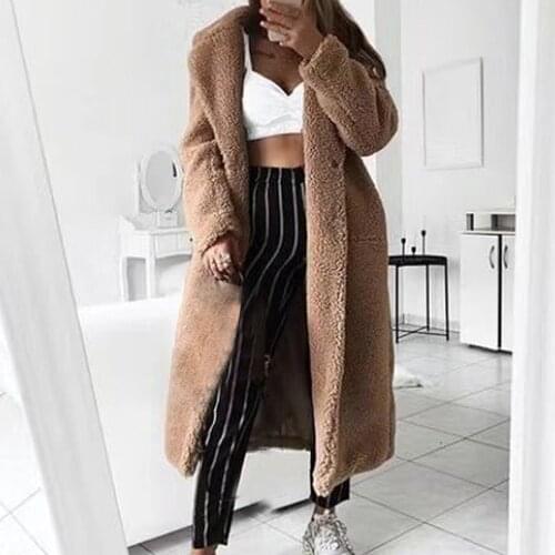 Women Faux Fur Coat Autumn Winter Coat Women 2021 Casual Solid Long Female Vintage Jackets Plush Overcoat Chaqueta Mujer