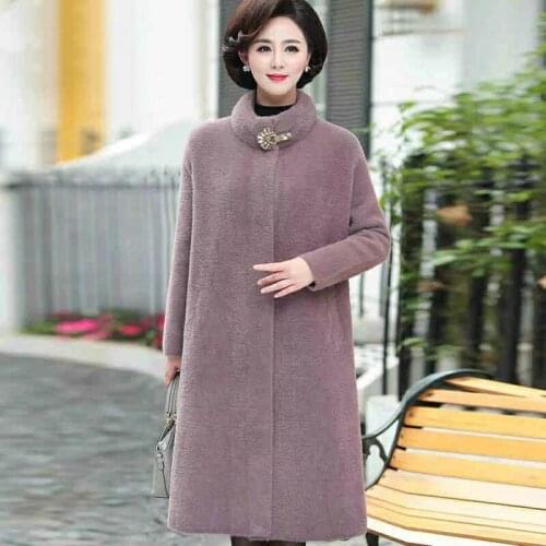 Women 2021 Mom Winter Imitation Mink Velvet Coats Lady Casual Warm Mid-Long knit Cardigan Female Mid-Aged Large Size Outwear B95