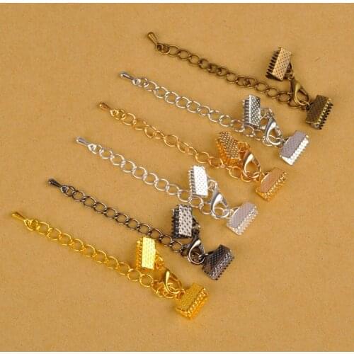 100Set 6 8 10 13 16 20 25 30 35 40mm Crimp End Caps of Necklace String Ribbon Clip Bracelet Cord Foldover Bracelet Connectors