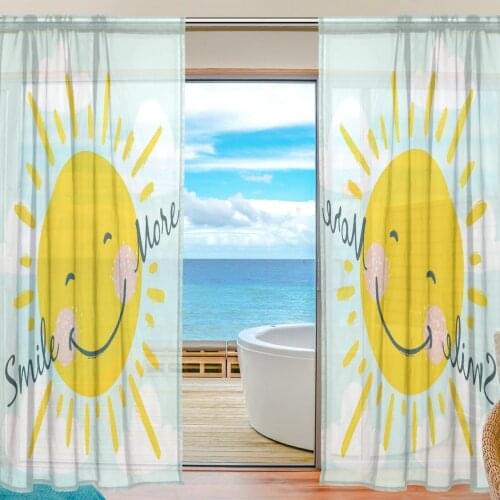 2 pieces/lot Cartoon Voile Curtains Smile Sun Printed Curtain for Bedroom and Living Room Window Curtain Sheer Curtain