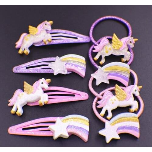 2PCS Cute Transparent Rainbow Horse BB Clips Kids Hairpins Children Headwear Baby Headdress Elastic Hair Bands Girls Accessories