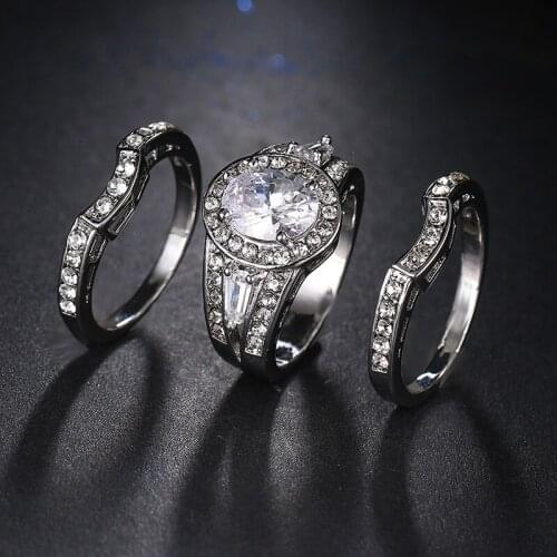 2017 New Design White Gold Color Brilliant with Pave Band Cubic Zirconia anillos mujer Fashion Jewelry Wedding Ring Sets R-042