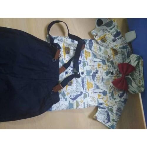 2021 Fashion Kids Clothes Girls Outfits Toddler Baby Boys Gentleman Bowtie Dinosaur T-shirt Suspenders Shorts Outfits ropa niña