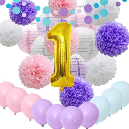 28Pcs Macaron Pink blue Purple Balloon Paper Flower Decoration Birthday Party Decoration Mermaid Birthday Decoration Supplies