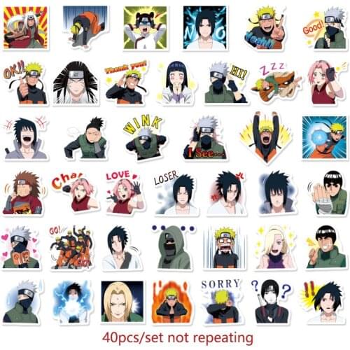 40pcs Anime NARUTO Uzumaki Sasuke Kakashi Decals Snowboard Laptop Luggage Bicycle Cartoon Waterproof Sticker Kids Toys Gifts