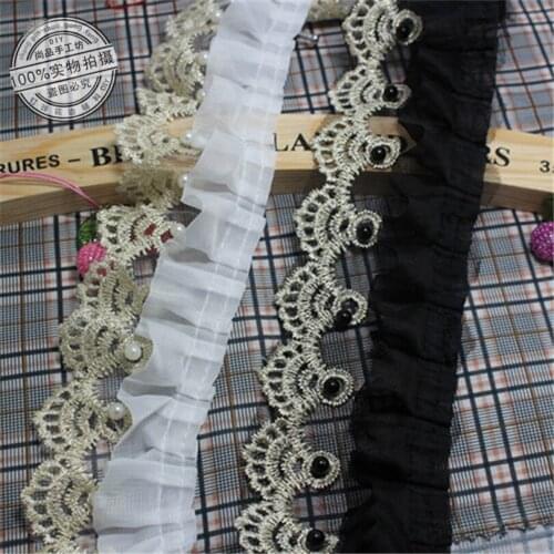 5Yards New Arrived Beads Flower Ruffle Lace Fabric Trim Ribbon Wedding Craft For Unilateral DIY Handicraft Home Party Decoration