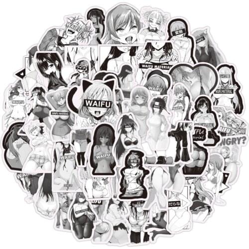 50PCS Sexy Girls Hentai Waifu Stickers Black White Anime Beauty Sticker For DIY Skateboard Phone Bike Motorcycle Helmet Laptop