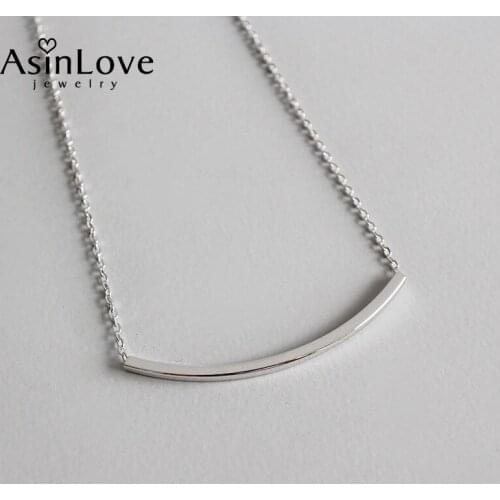 AsinLove 100% 925 Sterling Silver Smile Necklace Minimalist Square Tube Geometry Pendant Ins Korean Simple Necklace Fine Jewelry