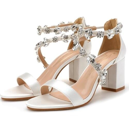 BaoYaFang Thick Heel Ankle Strap Fashion Summer Bridal Crystal Wedding Party Dress Shoes Woman Orange Open Toe Female Sandals