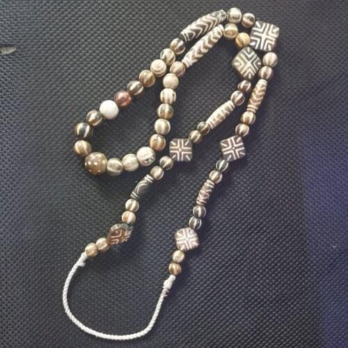 Bead wood fossil Bontic Bead Dzi Beads Sideline Jade Hua Men and Women Sweater Chain Necklace Water Ripple necklace jewelry