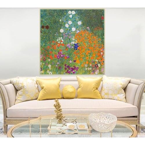 Citon Gustav Klimt《Flower Garden》Canvas Art Oil Painting Famous Artwork Poster Picture Wall Decor Home Interior Decoration