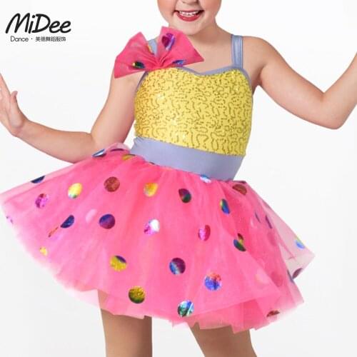 MiDee Children Ballet Dance Skirt for Girls Lovely Colorful Patch Jumpsuit Princess Dress Modern Model Show Professional Costume