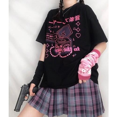 T-shirt jk lattice skirt suit female personality printing short-sleeved T-shirt + pleated skirt A-line skirt two-piece suit юбка