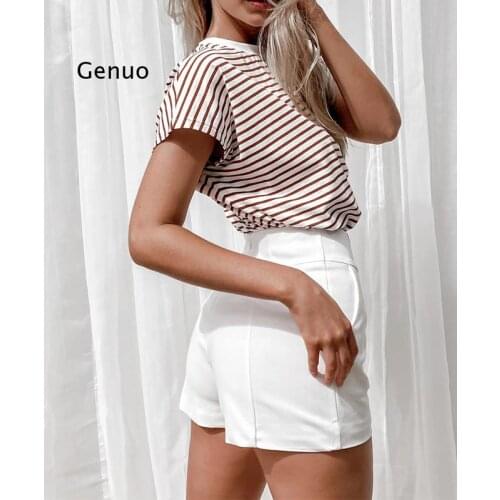 Tees O-Neck Top Summer Style Striped Temperament Commuter T-Shirts Women Short Sleeve Loose Polos Camisetas Mujer Manga Corta